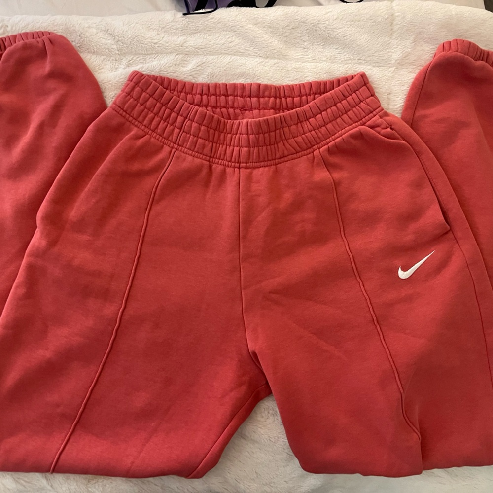 Nike Red/Pink Fleece Joggers with White Swoosh